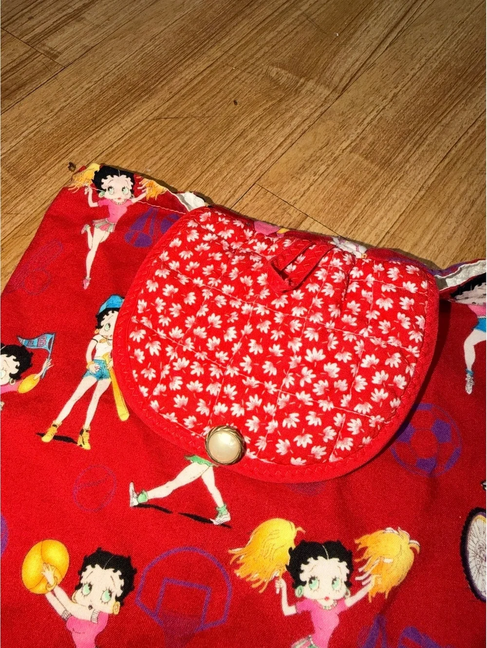Betty Boop Drawstring Backpack Bag Red Sports Pattern Vintage